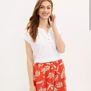 LOFT NWT Henley Tunic Tee with Buttons - White